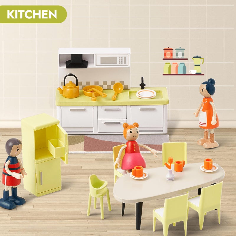 Giant bean 85pcs Wooden Plastic Dollhouse Furniture Set for 6 Rooms  Modern Dollhouse Accessories Pretend Play Furniture Toys Gift for Boys Girls Toddlers & Kids 3 4 5 6 7 Years and up - Image 3